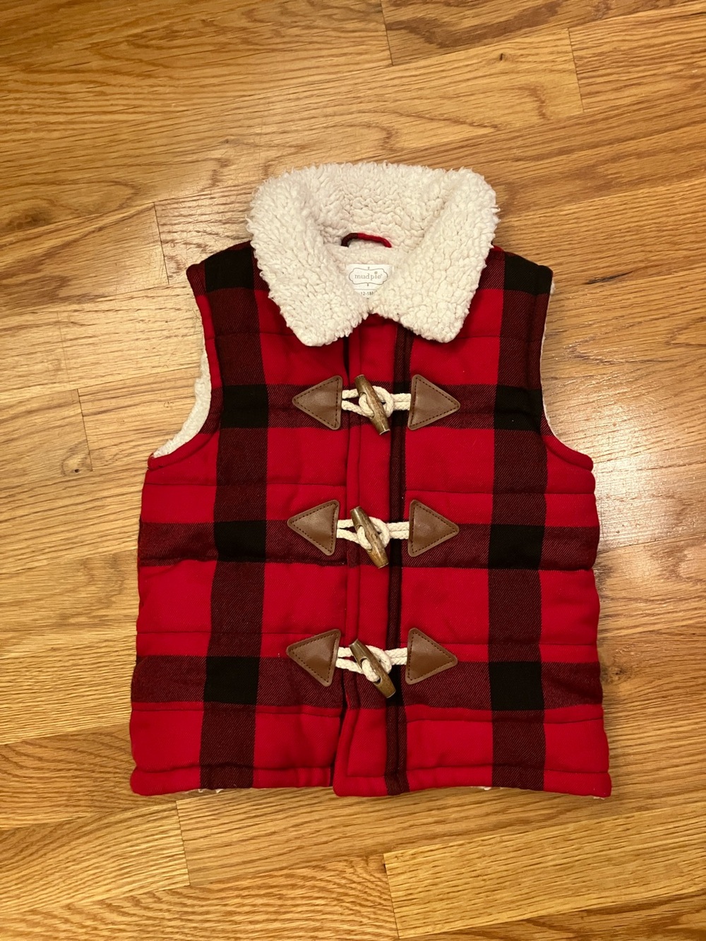 Mud Pie Red and Black Buffalo Plaid Sherpa-Lined Vest
